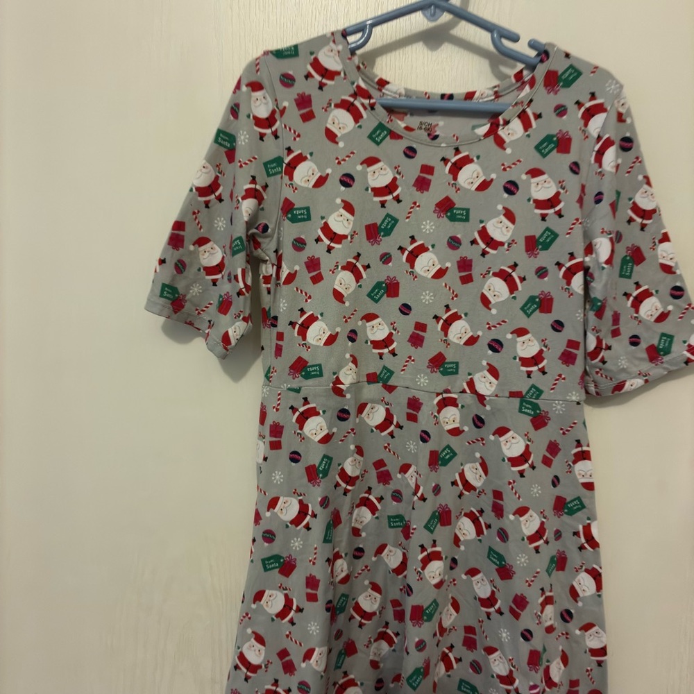 Cat & Jack Gray Santa Print Skater Dress with Red & Green Accents